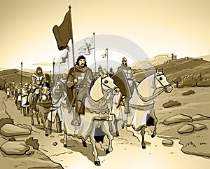 Illustration of Christian crusades in gray colour. photo