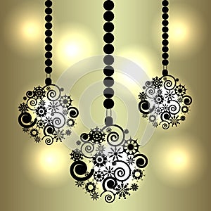 Illustration of christmas balls with garland and snowflakes