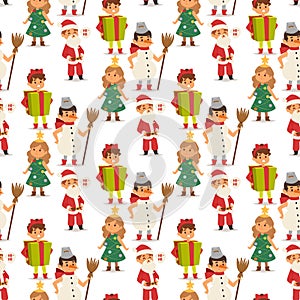 Illustration of Christmas carnival costume kids vector.