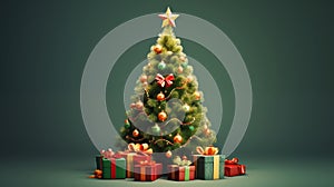 illustration of Christmas festival and christmas tree with presents by Generative AI