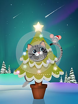 illustration of Christmas kitten