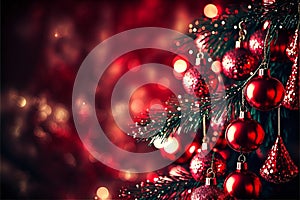 Christmas tree in red shiny background, creative digital illustration painting