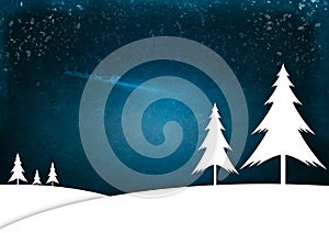 Illustration of Christmas Trees standing in a snowy landscape