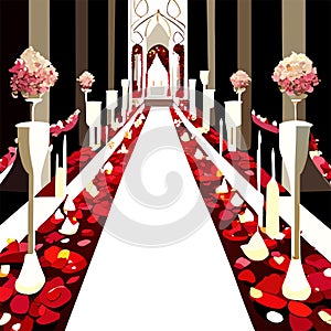 Illustration of a church with red roses and candles on a white background Generative AI