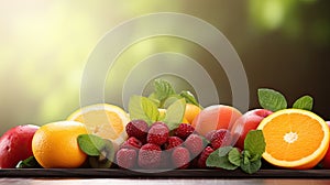 Illustration with citrus fruits, raspberries and mint