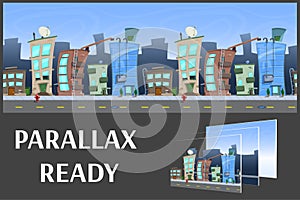 Illustration of a city landscape ,with buildings and road, vector unending background with separated layers.