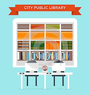 The illustration of city public library