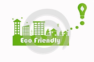 Illustration of a city with the text eco friendly