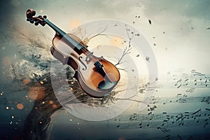 Illustration Of Classic Violin On Abstract Background With Musical Notations