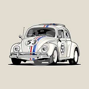 Illustration of a classic Volkswagen Beetle Herbie love bug car cartoon vector