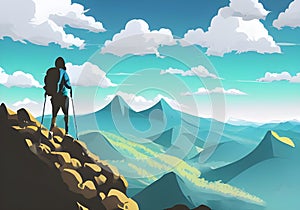 Illustration of a climber\'s silhouette against a stunning mountain backdrop