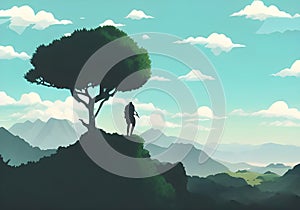 Illustration of a climber\'s silhouette against a stunning mountain backdrop