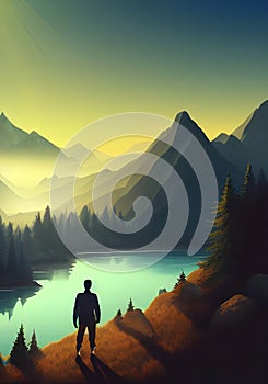 An Illustration of a Climber in a Stunning Mountain Landscape