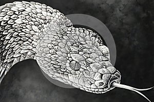 Close-up image of a snake head on a dark background photo