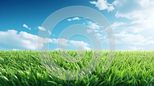 Illustration close up of a lush green grass lawn field against a blue summer’s sky.