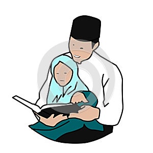 illustration of the closeness of the souls of a father and daughter, accompanying them when they play and when they study