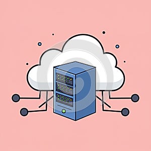 Illustration of a cloud computing concept. A simplistic cloud icon is connected to a