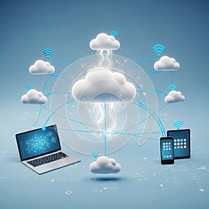 Illustration of cloud computing connecting multiple devices seamlessly