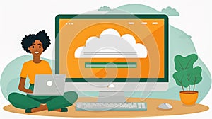 Illustration of Cloud Computing with User and Laptop