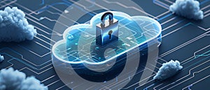Illustration of cloud security with integrated cloud icon and padlock symbol, symbolizing data protection in cloud computing.