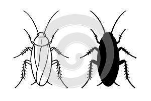 Illustration of a Cockroach, Outline and Silhouette Versions