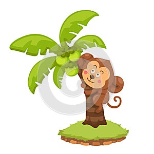 Illustration of coconut palm tree and monkey
