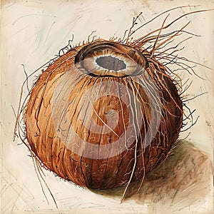 Illustration of a coconut. Vintage style.