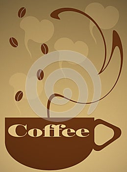 Illustration of Coffee Mug with Steam and Beans