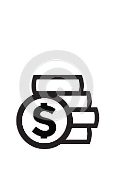 Illustration of a coin dollar bill icon stacked