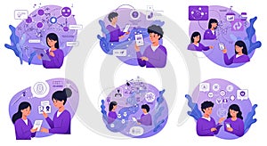 Illustration collection featuring people interactin