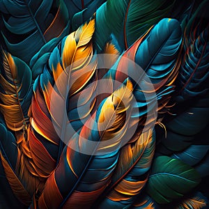 Illustration of colored bird feathers texture for background