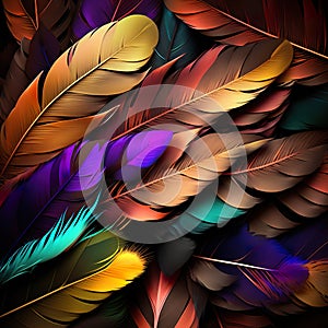 Illustration of colored bird feathers texture for background