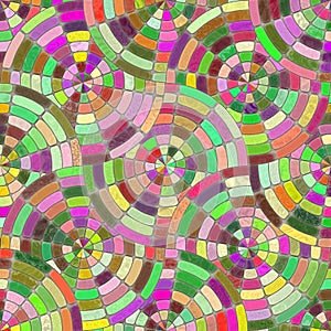 Illustration of colored mosaic tiles with circular patterns.