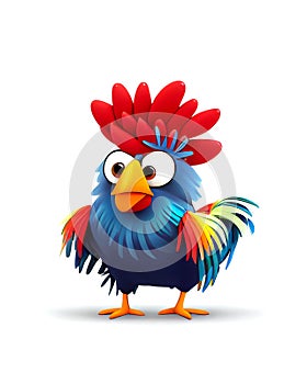 An Illustration of colorful angry rooster cartoon on white background, AI-generated