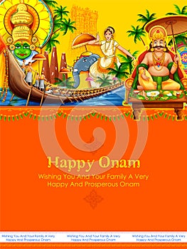 Illustration of colorful background for Happy Onam festival of South India Kerala