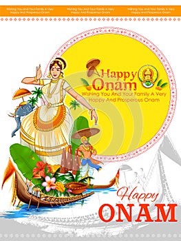 Illustration of colorful background for Happy Onam festival of South India Kerala