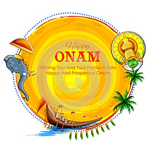 Illustration of colorful background for Happy Onam festival of South India Kerala