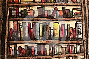 Illustration of colorful bookshelves on the wall photo