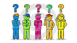 Question Marks, Thinking People, Problem Solving, Cartoon Style