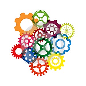 Illustration with colorful cogwheels and gears