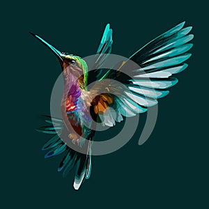 Illustration of a colorful  hummingbird flying its wings but it doesn't move