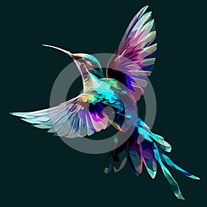 Illustration of a colorful hummingbird flying its wings in  isolated