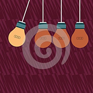 Illustration of Colorful Incandescent Pendant Bulb Hanging with One Lightbulb in Different Shade. Creative Background