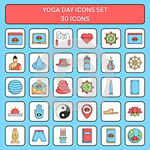 Illustration Of Colorful International Yoga Day 30 Icon Set In Flat