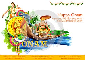 Illustration of colorful background for Happy Onam festival of South India Kerala photo