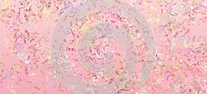 Illustration of colorful musical notations on a pink background