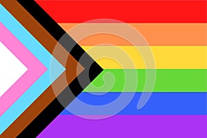 Illustration of colorful new Social Justice / Progress rainbow pride flag / banner of LGBTQ Lesbian, gay, bisexual, transgender