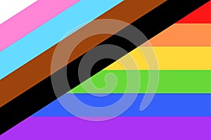 Illustration of colorful new Social Justice / Progress rainbow pride flag / banner of LGBTQ Lesbian, gay, bisexual, transgender