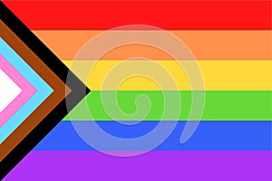 Illustration of colorful new Social Justice / Progress rainbow pride flag / banner of LGBTQ+ Lesbian, gay, bisexual, transgender