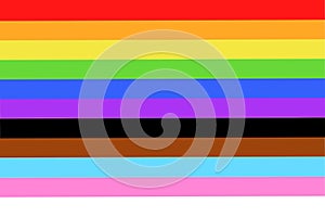 Illustration of colorful new Social Justice / Progress rainbow pride flag / banner of LGBTQ+ Lesbian, gay, bisexual, transgender